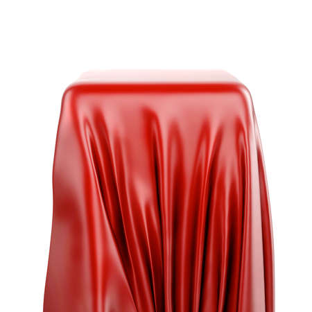3d pedestal and red fabric on white backgroundの写真素材