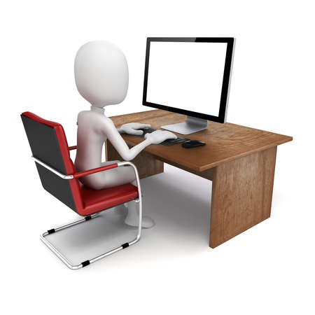 3d man working on computerの写真素材