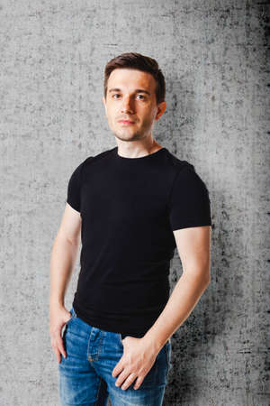 casual man in black t-shirtの写真素材