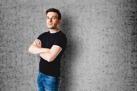 casual man in black t-shirtの写真素材