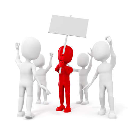 3d man -  group of protesting people on white backgorundの写真素材