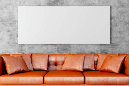 3d interior setup with couch and blank posterの写真素材