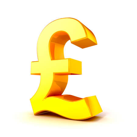 3d gold pound currency symbol on white backgroundの写真素材