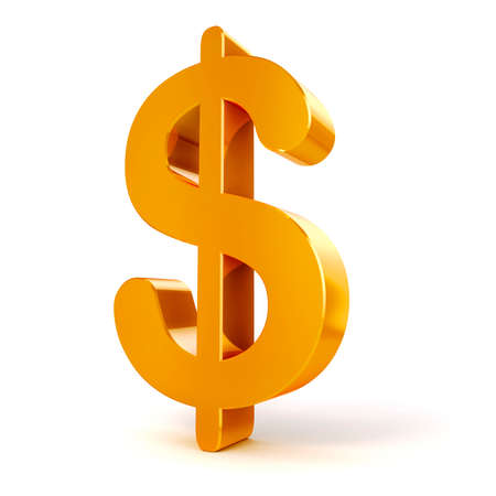 3d gold Dollar currency symbol on white backgroundの写真素材