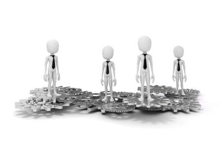 3d man and gear wheels on white backgroundの写真素材