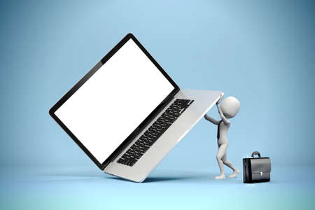 3d man,holding a big laptop, business concept