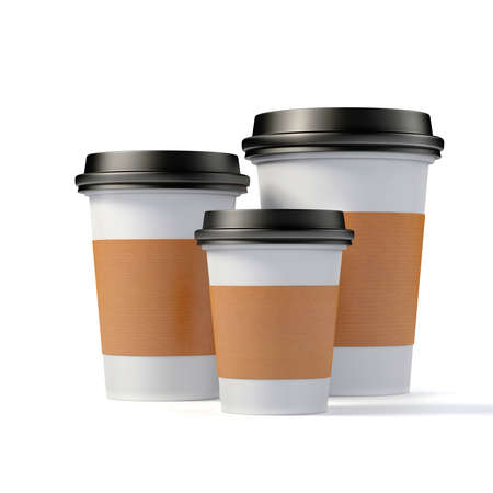 3d render- coffee cups on white backgroundの写真素材
