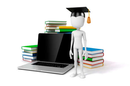 3d man with laptop and books, education conceptの写真素材