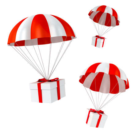3d colorful parachute and presentの写真素材