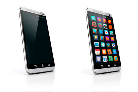 3d smart phone on white backgroundの写真素材