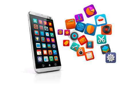 3d smart phone on white backgroundの写真素材