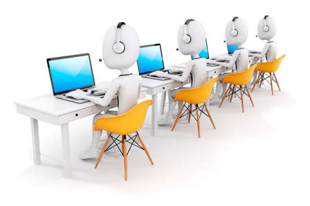 3d man and laptop, call center business conceptの写真素材
