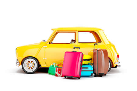 3d cartoon car and luggage, travel conceptの写真素材