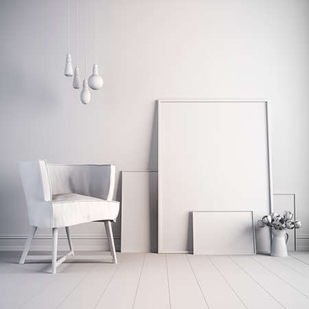 3d render of beautiful white interiorの写真素材