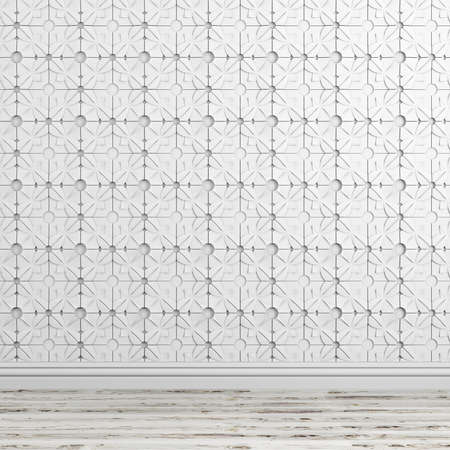 3d white abstract wall abd wooden floor