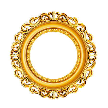 3d golden vintage classic frame on white backgroundの写真素材