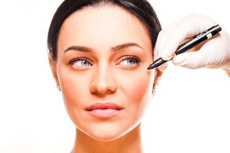 Close-up portrait of young beautiful woman, facial plastic surgery concept