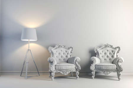 3d vintage arm chair interior render