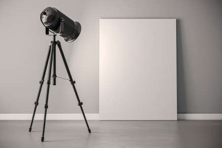 3d studio light projector and blank canvas frameの写真素材
