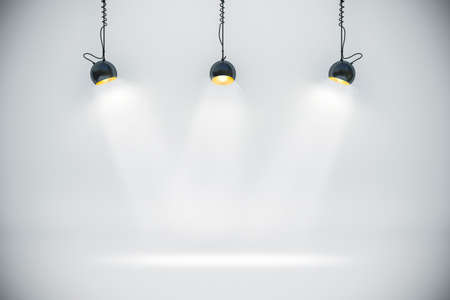 3d blank background setup with lighting lampsの写真素材