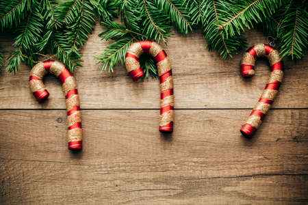 Beautiful Christmas decoration with wooden backgroundの写真素材