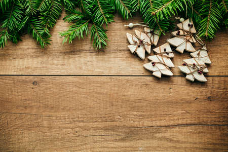 Beautiful Christmas decoration with wooden backgroundの写真素材
