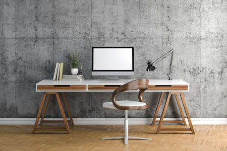 3d render of modern computer workplace setup の写真素材