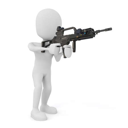 3d man soldier with rifle on white background