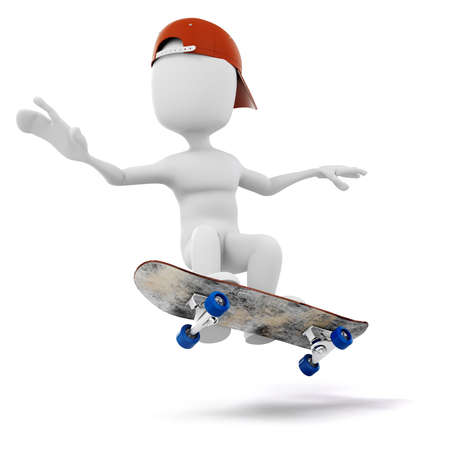 3d man skateboarder on white backgroundの写真素材