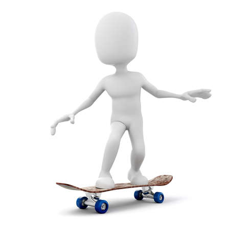 3d man skateboarder on white backgroundの写真素材