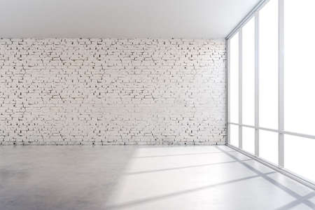 3d interior empty room with a big window frameの写真素材