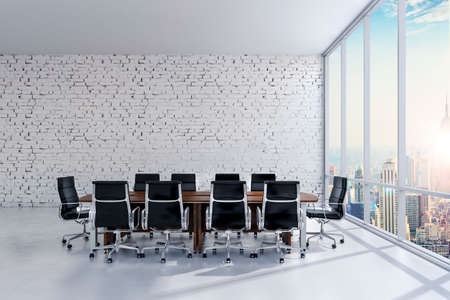 3d conference office room with a big windowの写真素材