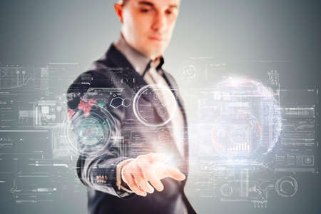  Businessman and futuristic virtual technology concept