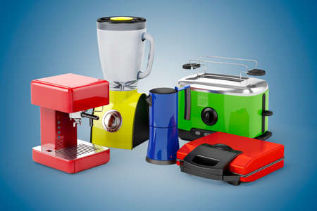 3d set of home appliances on white backgroundの写真素材