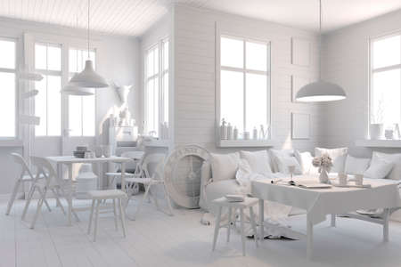 3d render of modern white  clean interior roomの写真素材