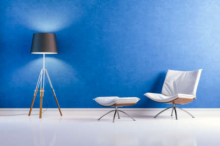 3d modern interior design  with blue wallの写真素材