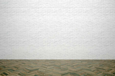 3d white brick wall and wooden floor