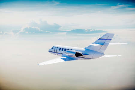 3d luxury private jet in the skyの写真素材