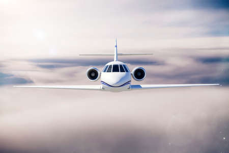 3d luxury private jet in the skyの写真素材