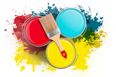 3d colorful paint buckets, decoration concept