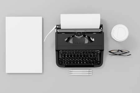 3d typerwriter and papersの写真素材