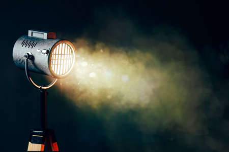 3d stage spot light with smoke on black background