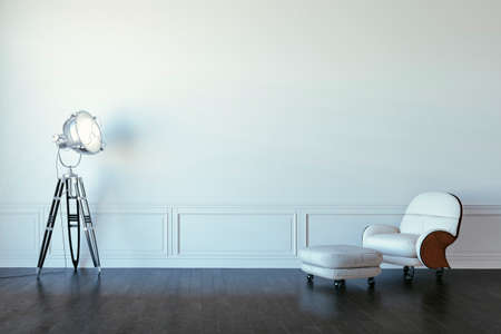 3d beautiful interior render with leather arm chhair and lampの写真素材