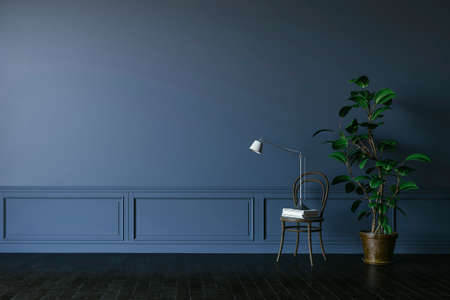 3d beautiful interior render with leather arm chhair and lampの写真素材