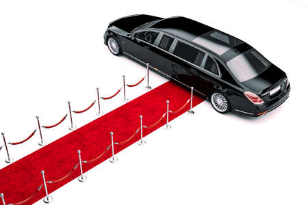 3d render of luxury limousine car and red carpet