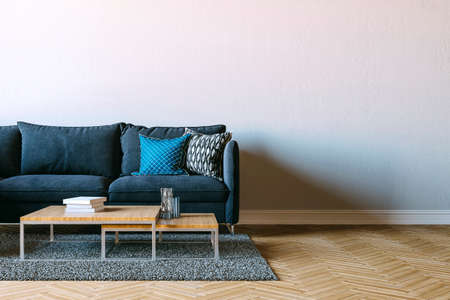 3d rener of beautiful interior render with sofa and white wallの写真素材