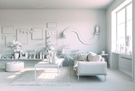 3d render of beautiful white interior room
