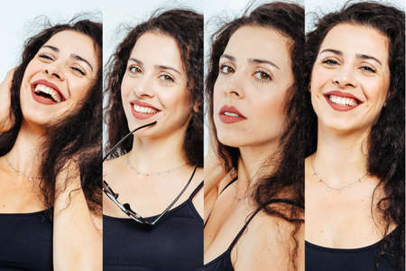 Collage of young beautiful woman with curly hair