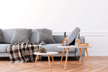 3d beautiful interior with couch and white wallの写真素材