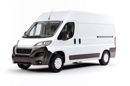3d render of white van vehicle on white backgroundの写真素材